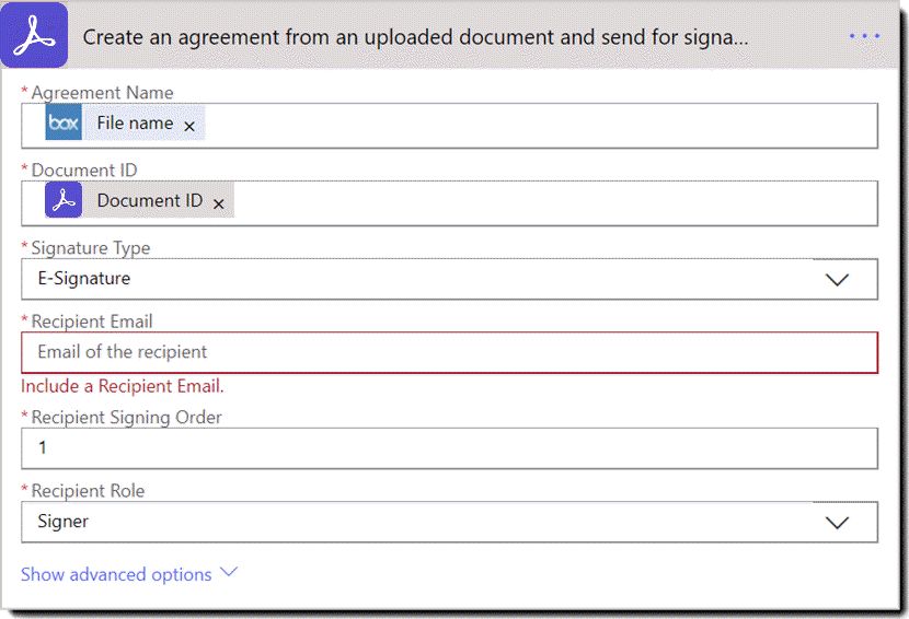 Action : créer un accord à partir d’un document chargé et l’envoyer pour signature