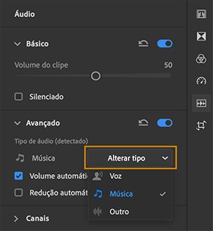 Classificar o clipe de áudio selecionado