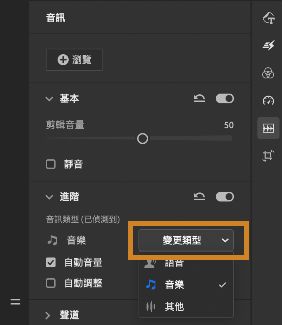 分類已選定的音訊剪輯