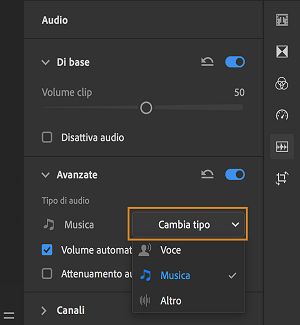 Classificare la clip audio selezionata