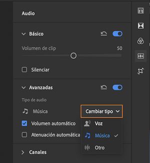 Clasificación del clip de audio seleccionado