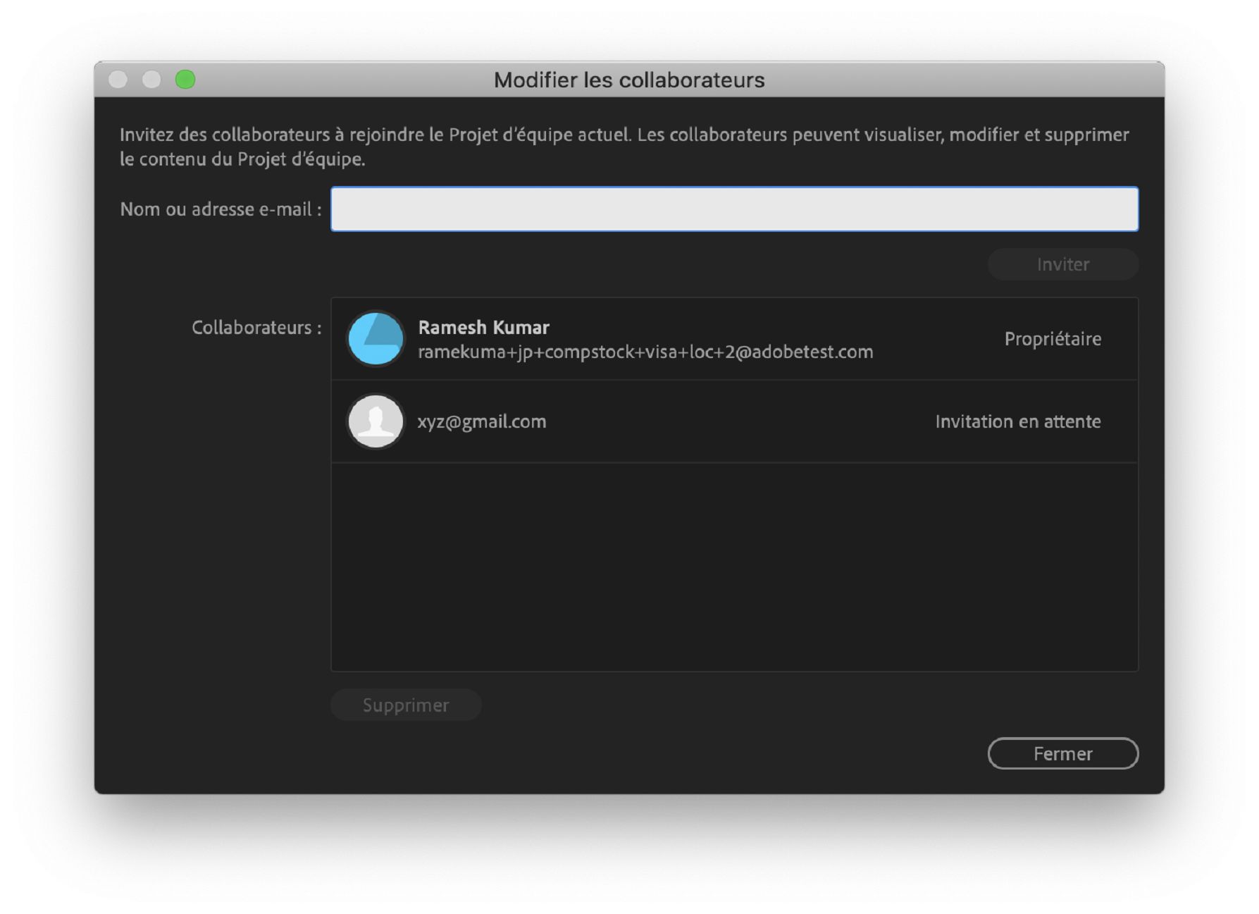 Modification des collaborateurs