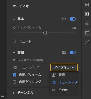 選択したオーディオクリップの分類
