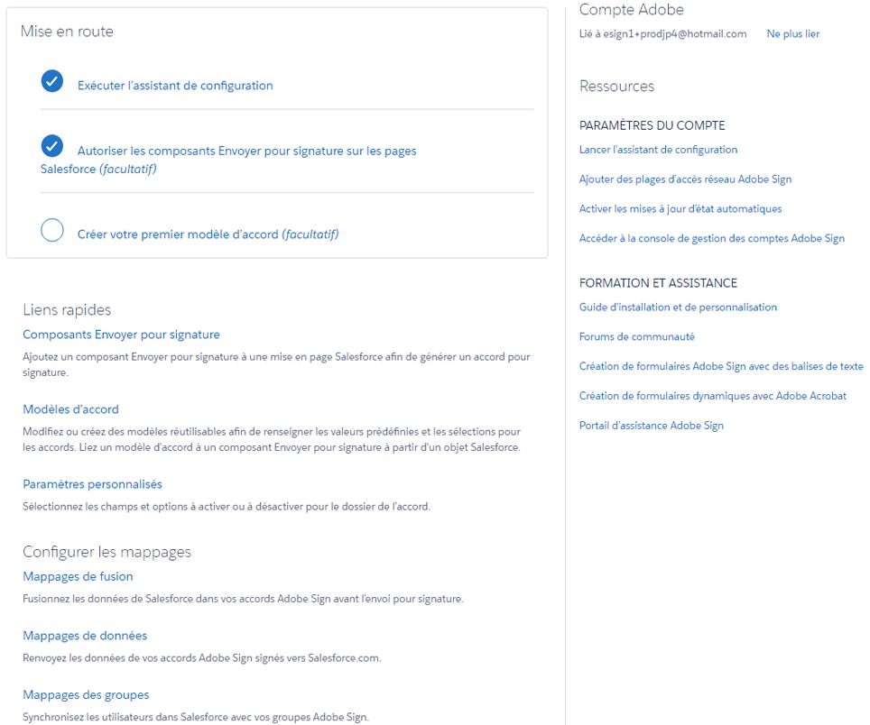 Page d’administration Adobe Sign améliorée