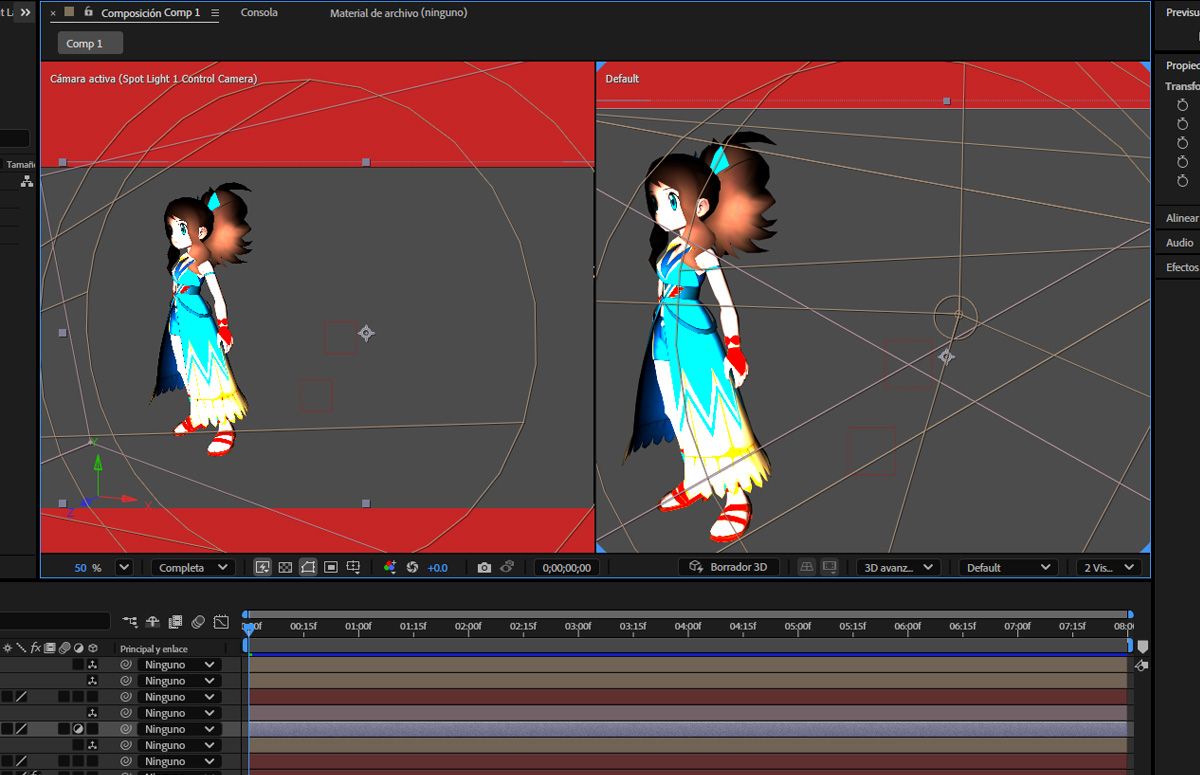 Las 2 vistas se activan y hay dos vistas diferentes que observan los efectos cuando se ajusta la luz.