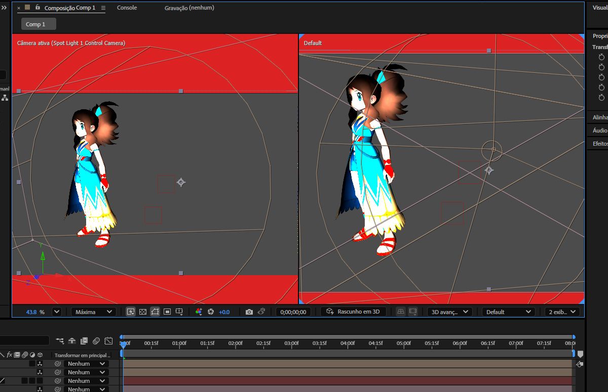 As 2 exibições são ativadas e fornecem duas perspectivas diferentes para observar os efeitos durante o ajuste da luz.