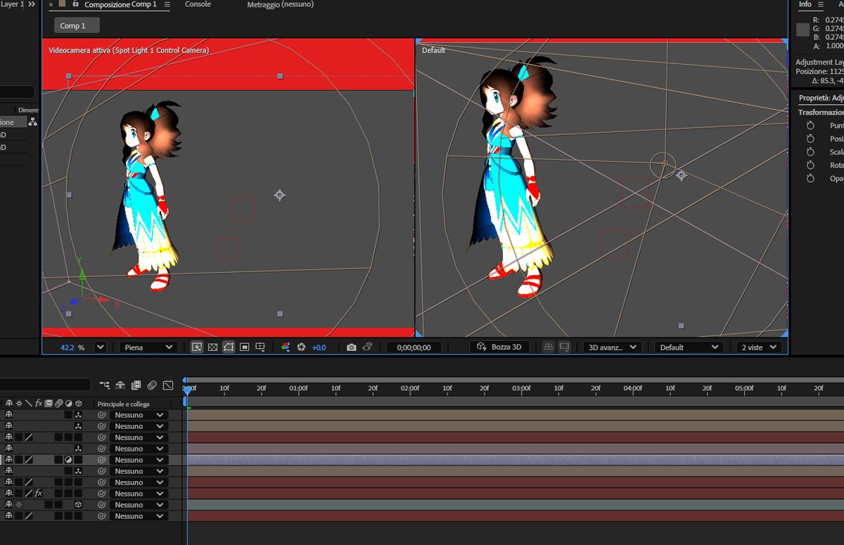 Le 2 viste sono attivate e sono presenti due diverse viste che osservano gli effetti quando si regola la luce.