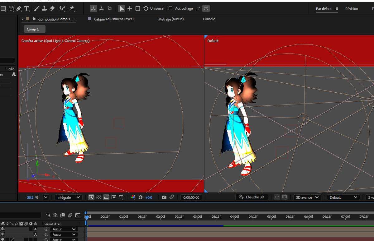 Les 2 vues sont activées et il existe deux vues différentes qui observent les effets lorsque vous réglez la lumière.