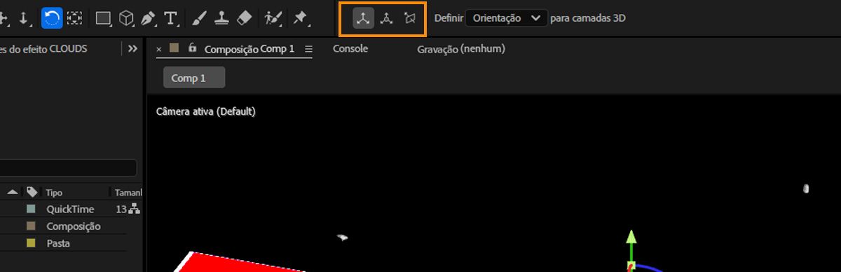Os modos de eixo na barra de ferramentas do After Effects são realçados.