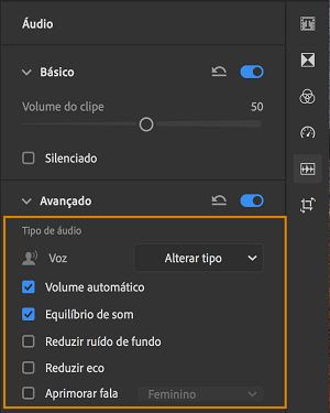 Opções para refinar um clipe de voz