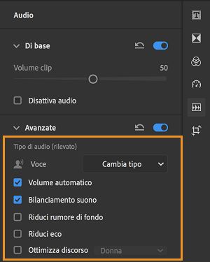 Opzioni per rifinire una clip vocale