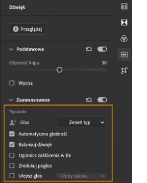 Opcje udoskonalania klipu głosowego