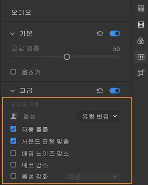 음성 클립을 다듬는 옵션