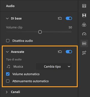 Opzioni per rifinire una clip musicale