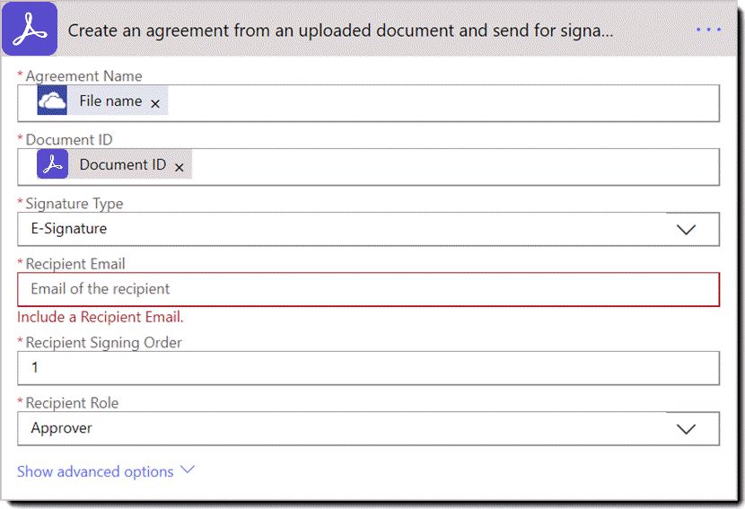 Handling: Opprett en avtale fra et opplastet dokument og send til signering
