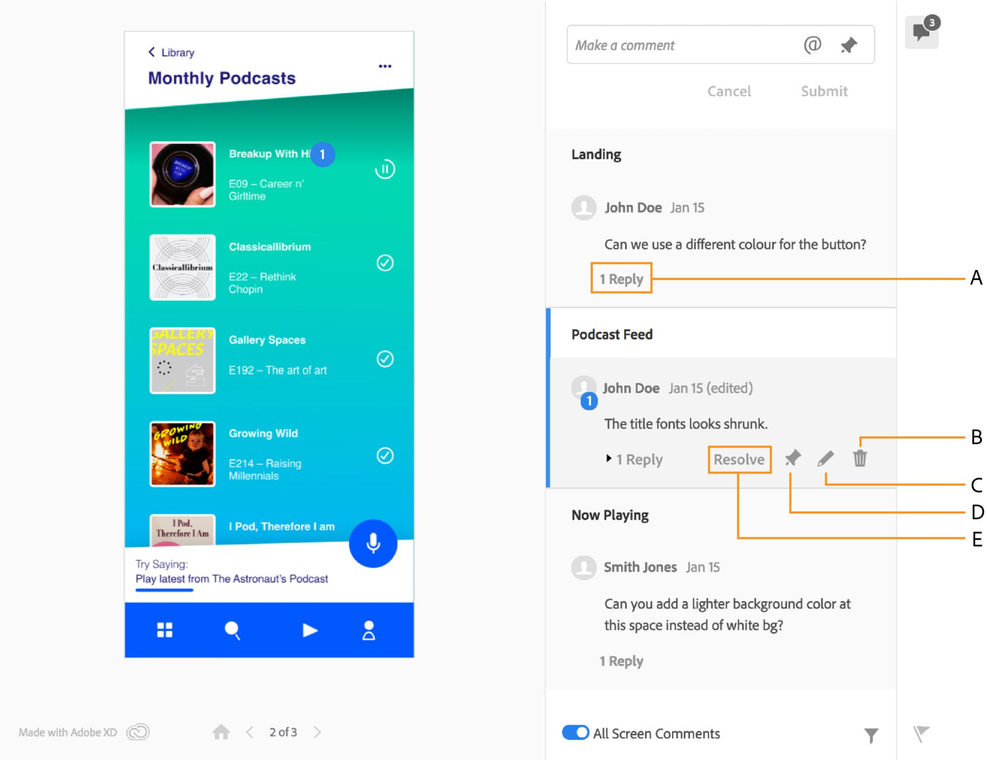 Resolver, excluir ou responder a comentários