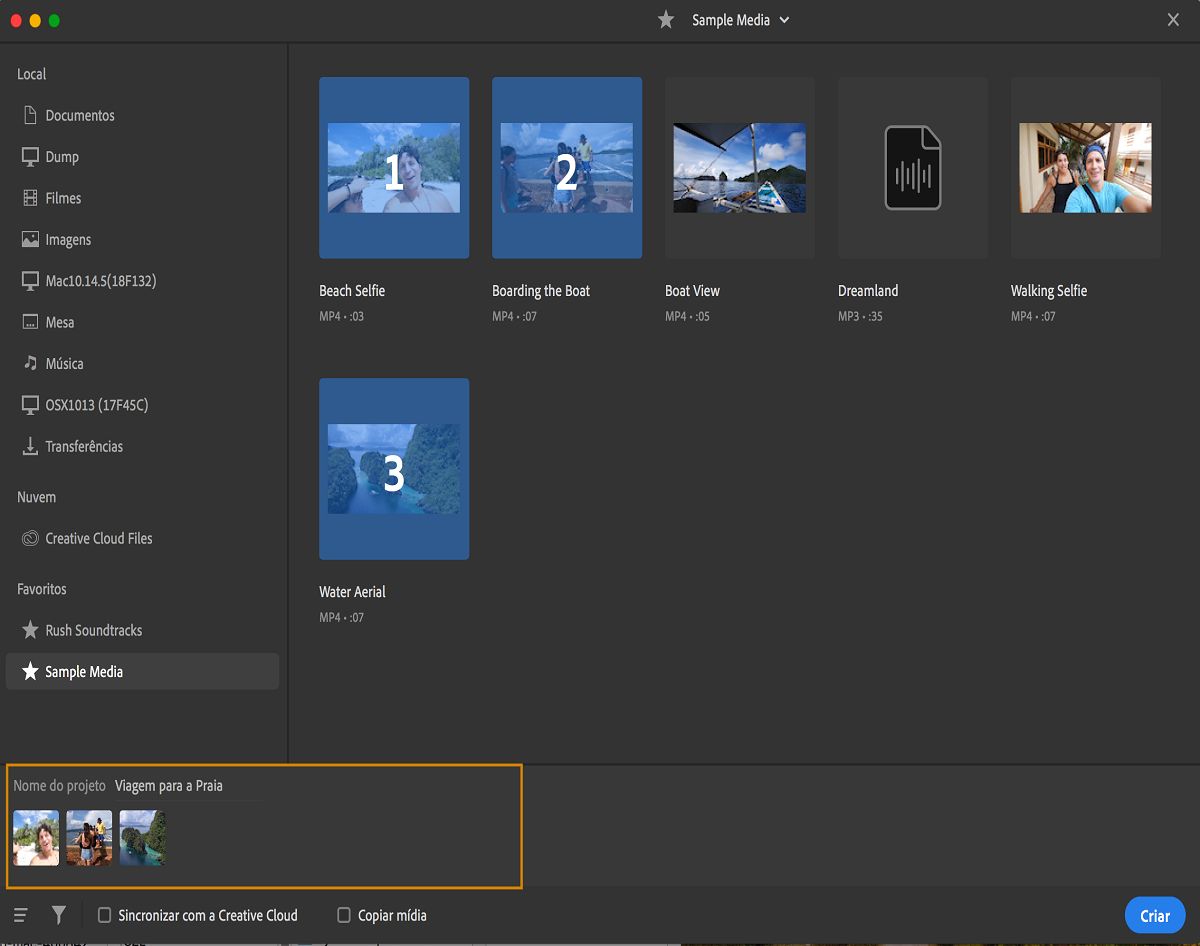 Adicionar arquivos de mídia
