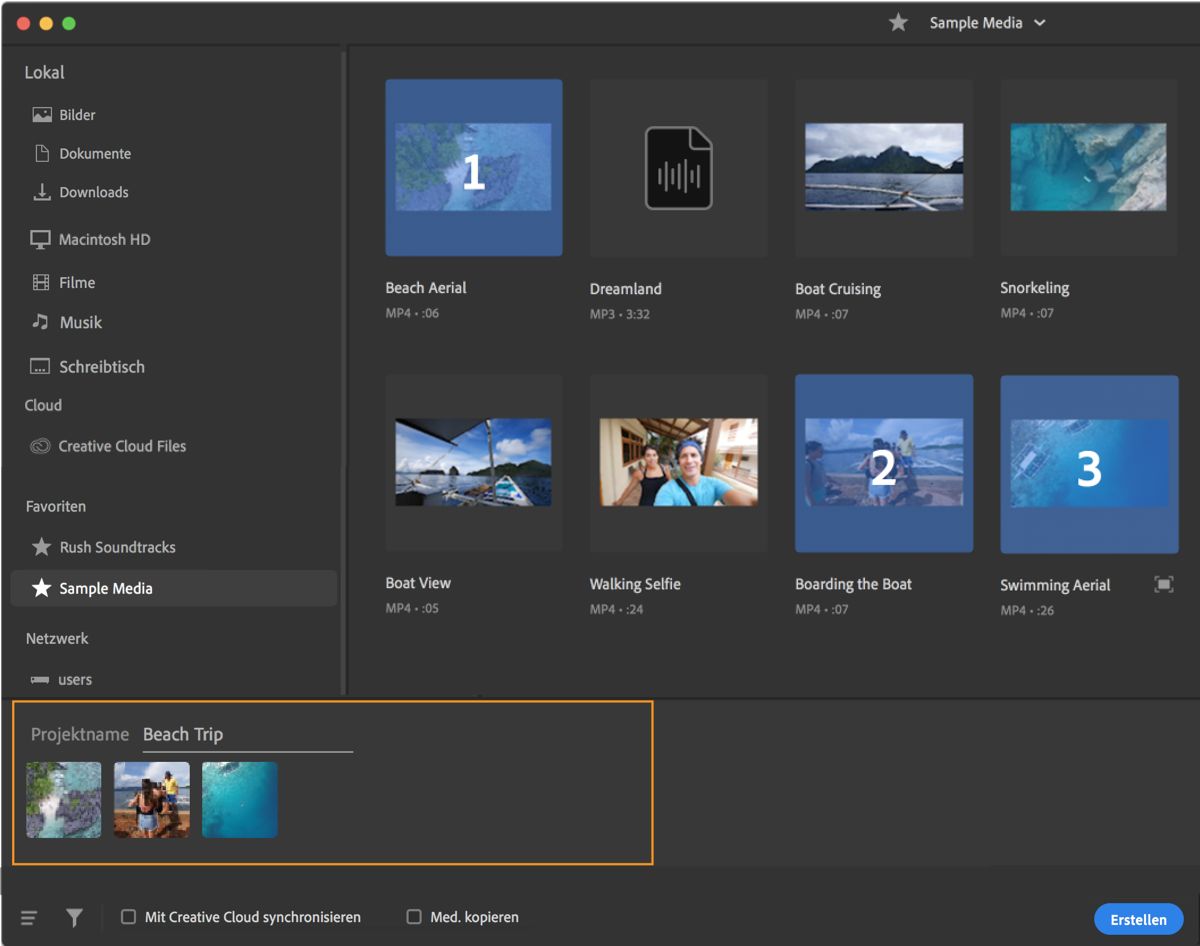 Mediendateien hinzufügen