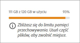 Gdy wykorzystanie pamięci masowej należy do przedziału od 0 do 80%