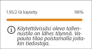 Kun tallennustilasta on käytetty 0–80 prosenttia
