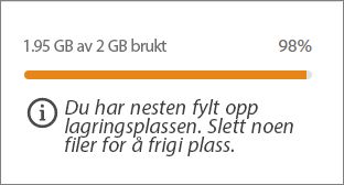 Når bruken av lagringsplass er mellom 0 og 80 prosent
