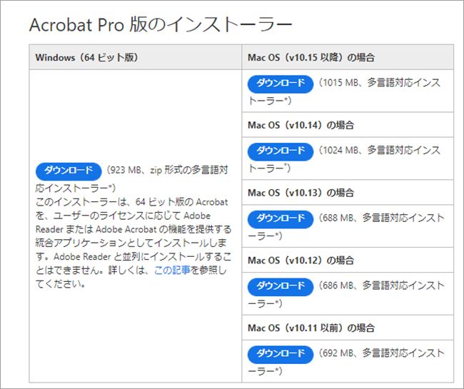 Acrobat Pro インストーラ