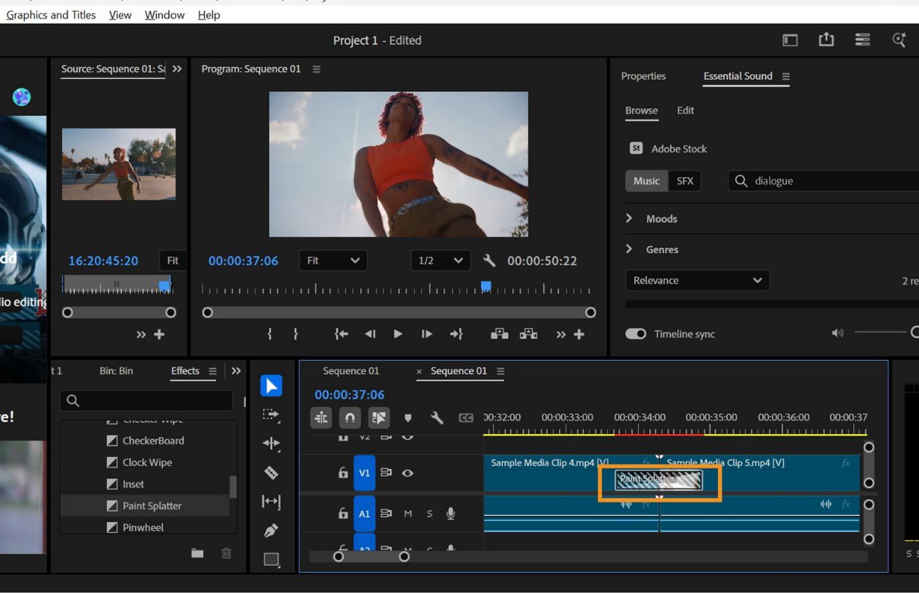 Una clip nella timeline è selezionata e può essere trascinata per riposizionarla, spostando sia i tagli che le transizioni insieme ad essa.