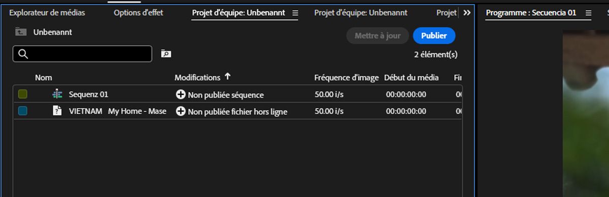 Un lien s’affiche pour indiquer qu’une connexion a été établie entre ces deux projets d’équipe. 