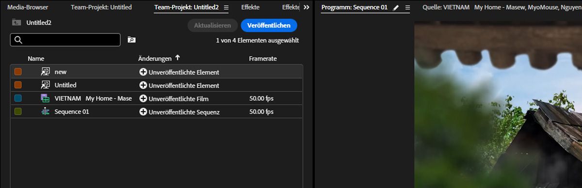 Ein Link wird angezeigt, der die Verbindung zwischen zwei Team-Projekten anzeigt. 