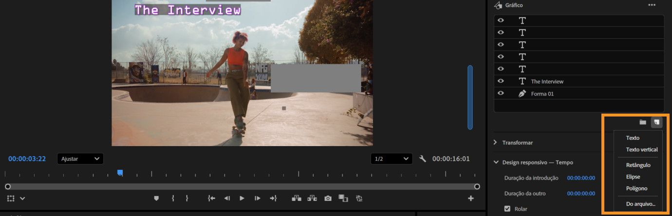 Ícone Nova camada selecionado no painel Propriedades mostrando várias opções para criar uma nova camada de clipe.