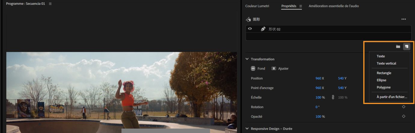 Icône Nouveau calque sélectionnée dans le panneau Propriétés présentant diverses options pour créer un nouveau calque de clip.