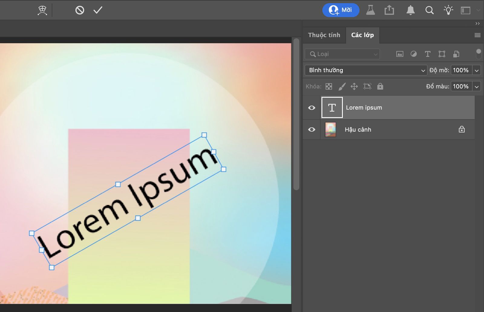 Văn bản mẫu được xoay và chọn trong bảng Lớp.