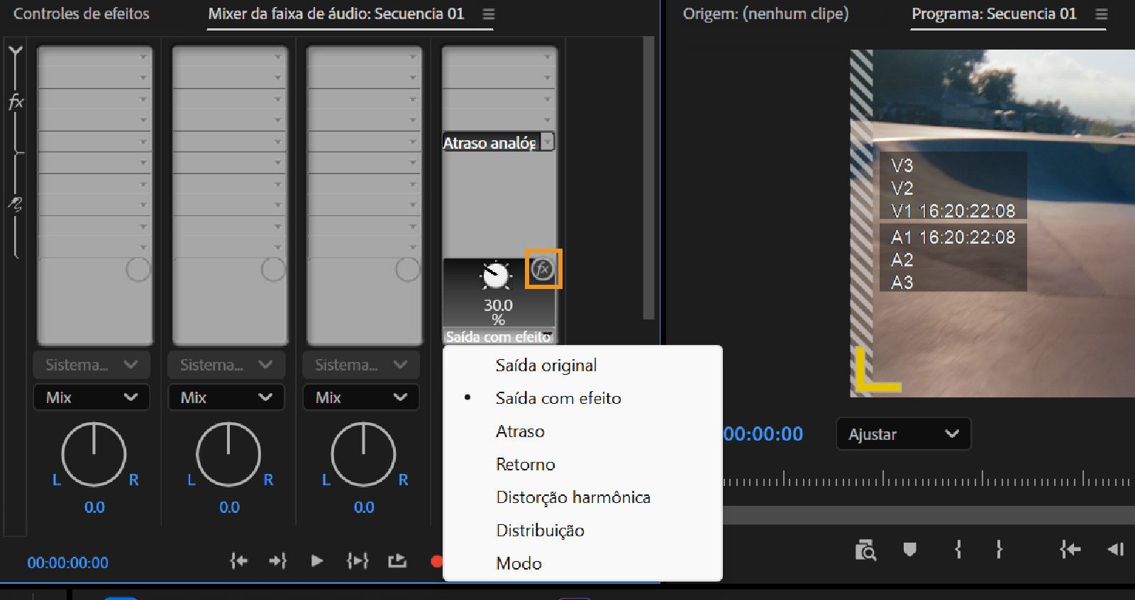 Os parâmetros do Analog Delay controlam se a repetição do áudio está visível para ajuste.