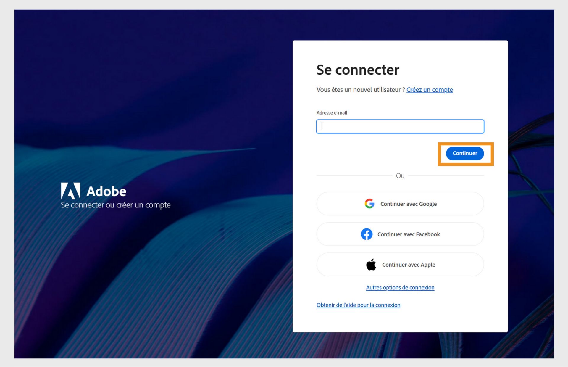 Une copie d'écran d'une page de connexion