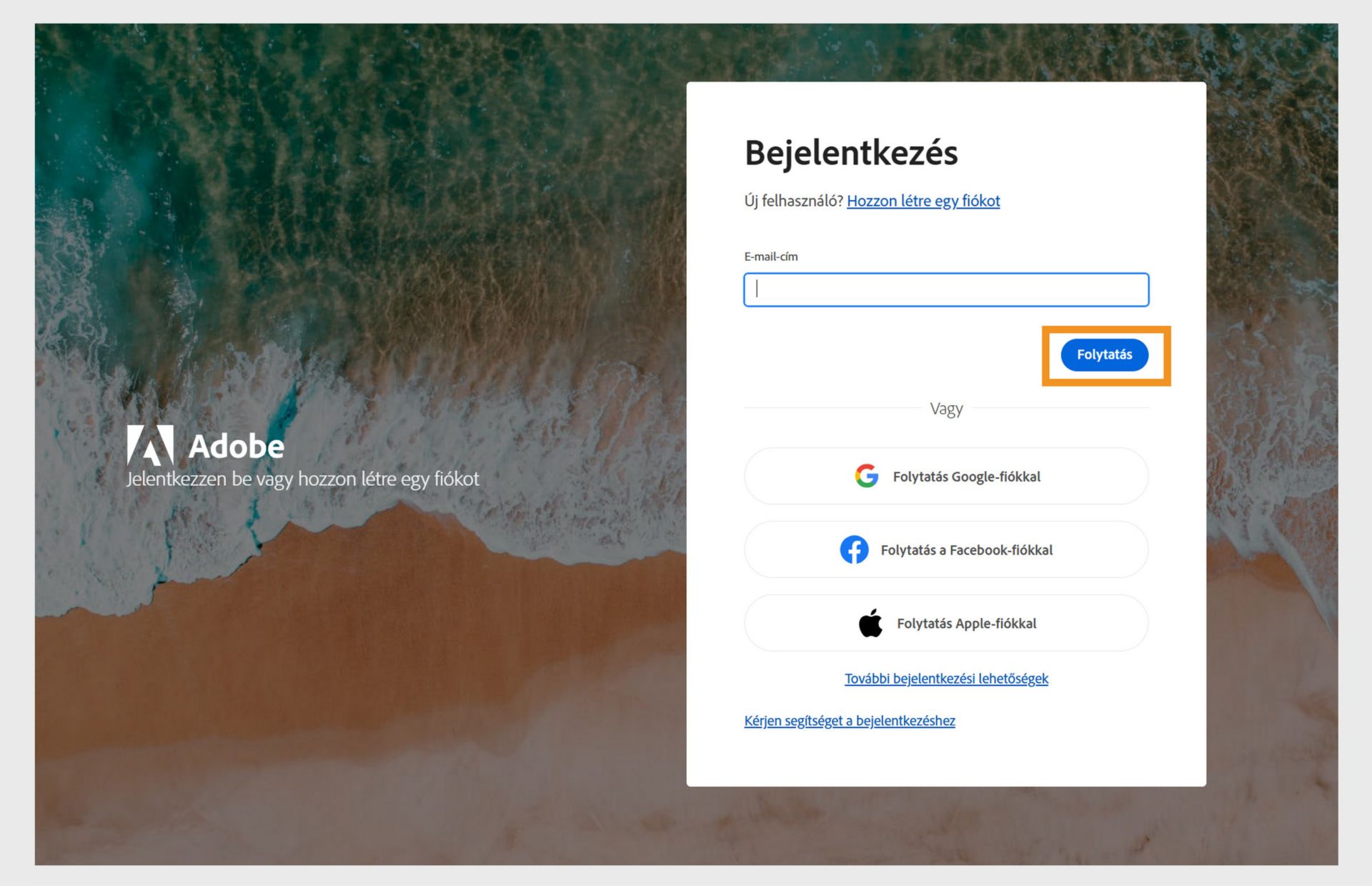 Egy bejelentkezési oldal képernyőképe