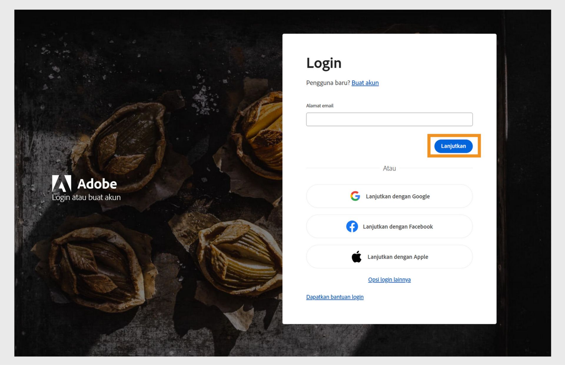 Tangkapan layar halaman login