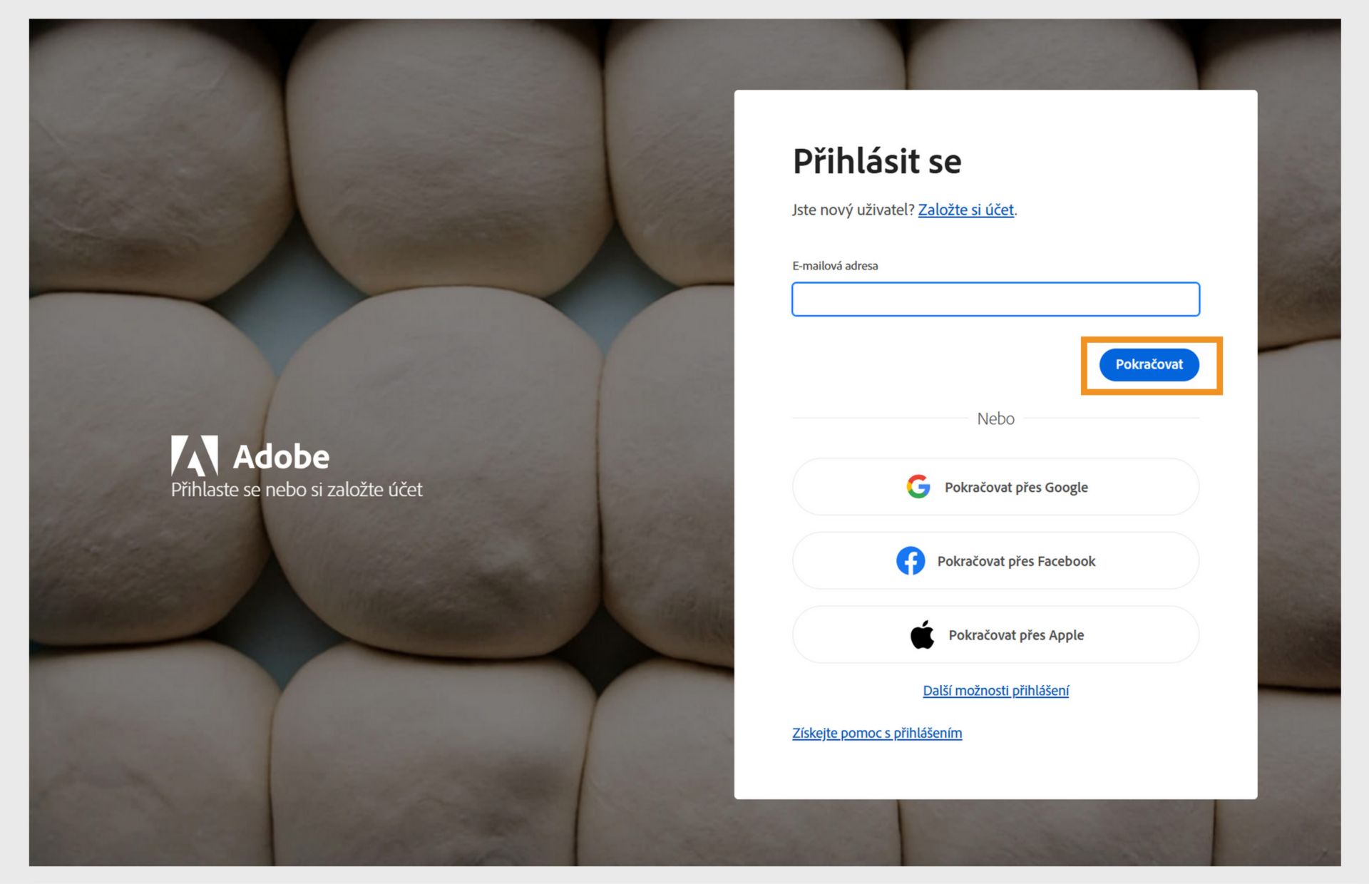 Snímek obrazovky přihlašovací stránky