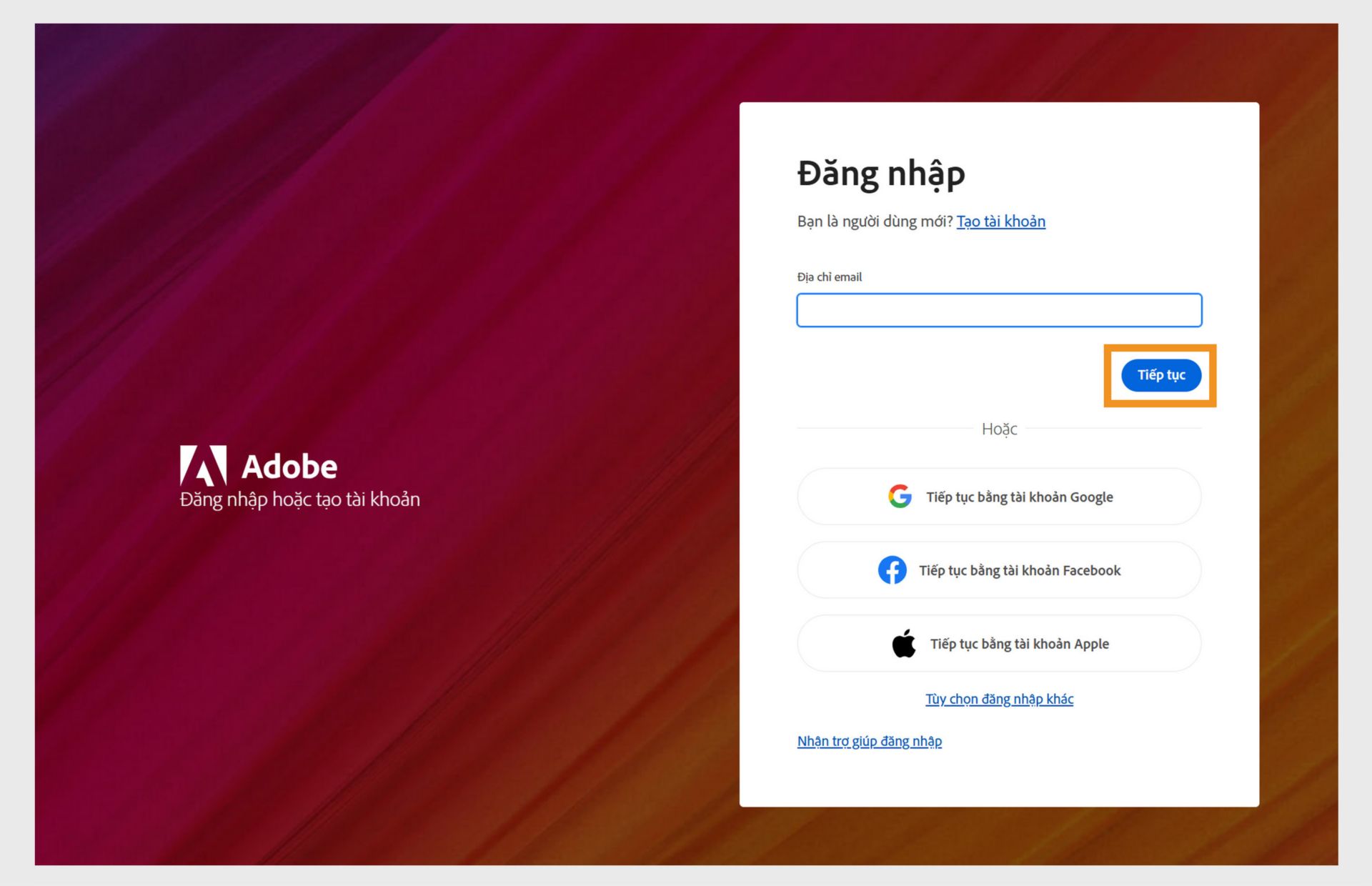 Ảnh chụp màn hình của trang đăng nhập