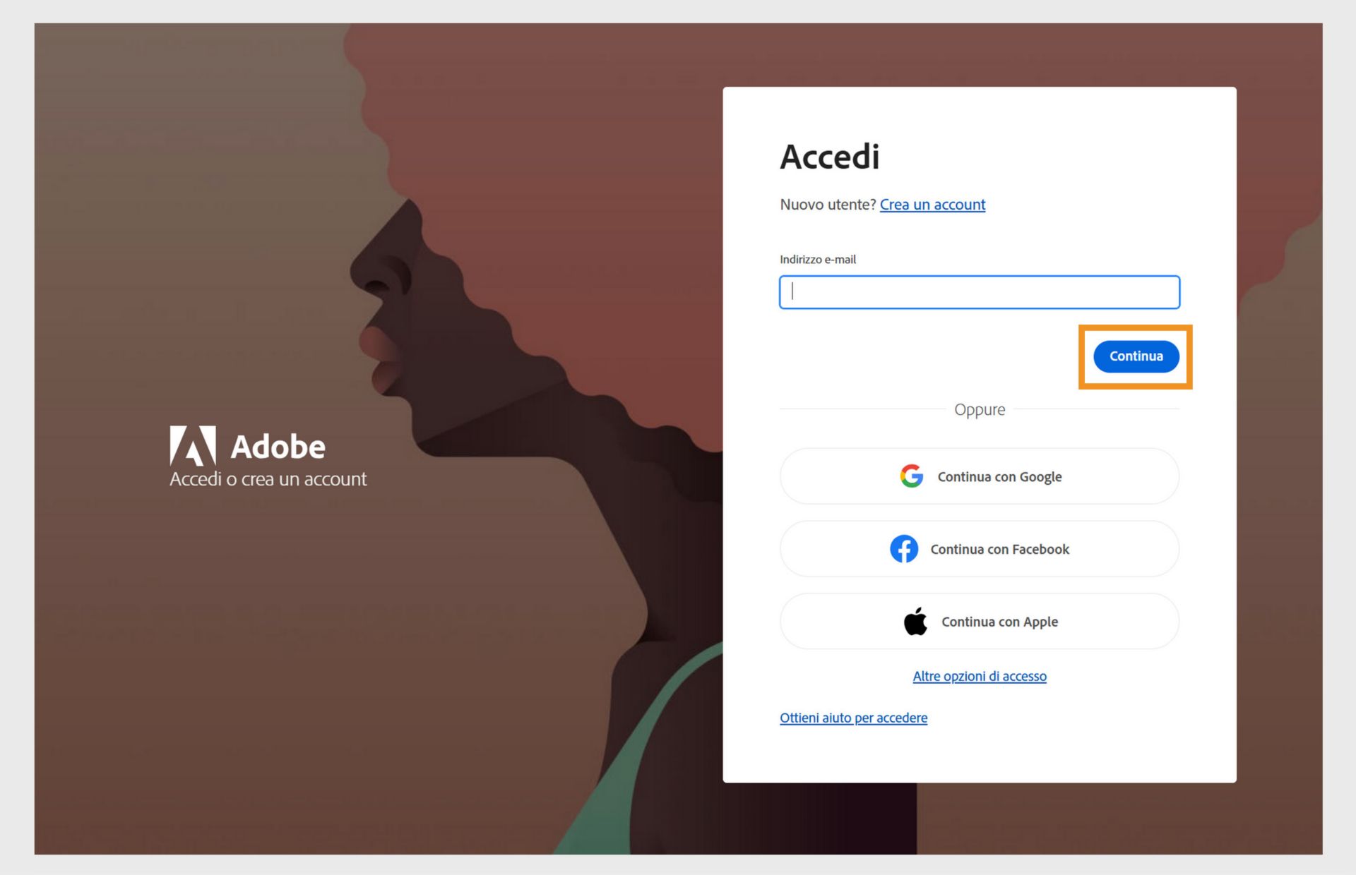 Una schermata di una pagina di accesso