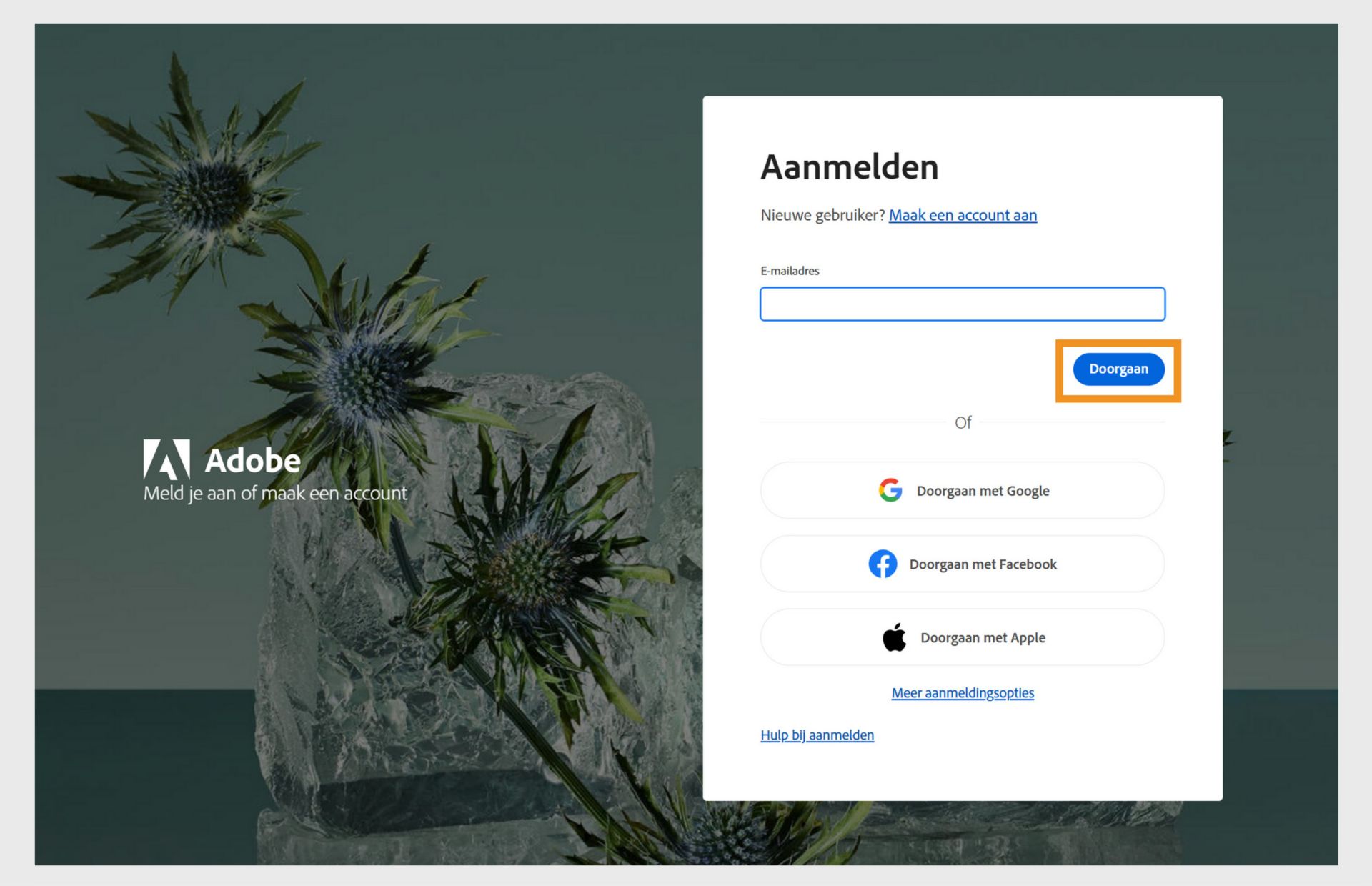 Een screenshot van een aanmeldingspagina