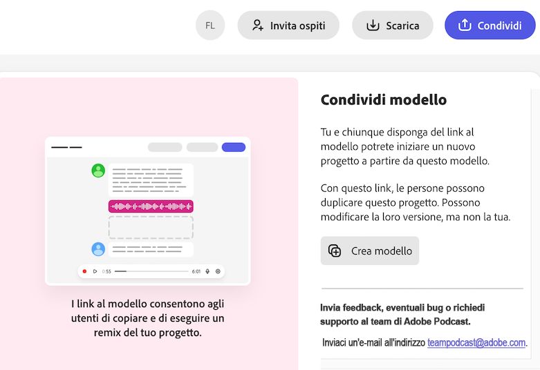 L'icona Condividi in alto a destra dello schermo consente di condividere un modello.