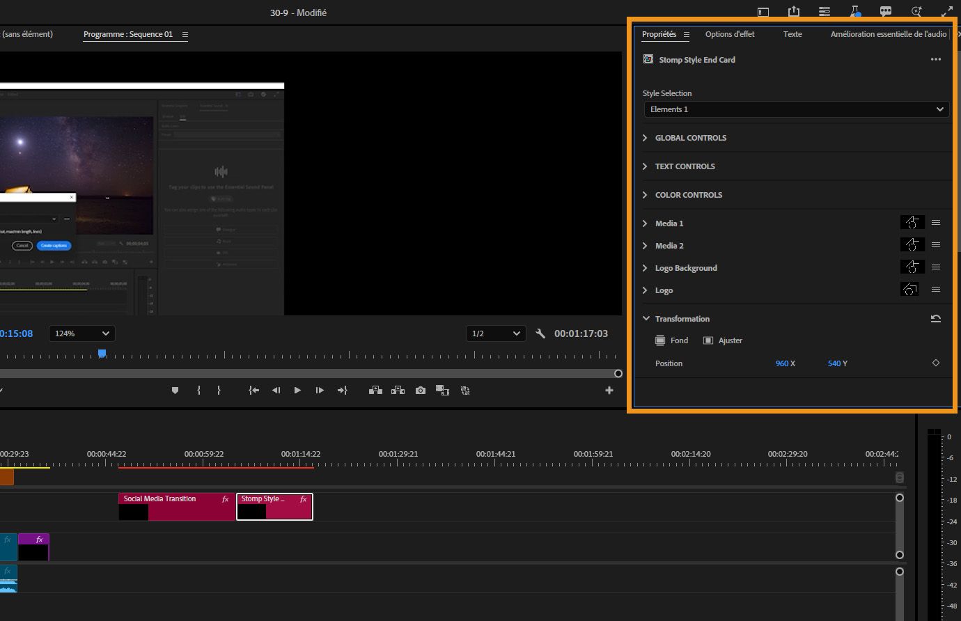 Modèle d’animations graphiques de graphe à barres avec mise en évidence des paramètres de mise en page, de grille et d’arrière-plan modifiables dans le panneau Propriétés.