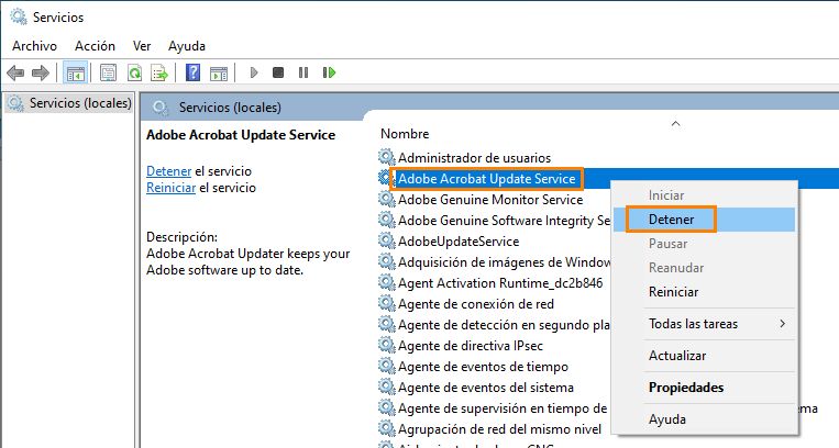 Detener Adobe Acrobat Update Service