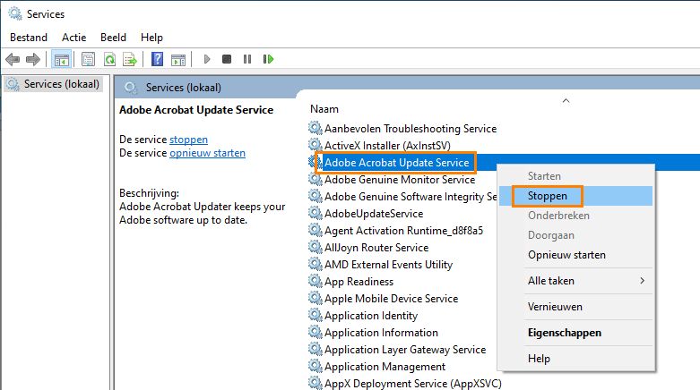 De Adobe Acrobat-updateservice stoppen