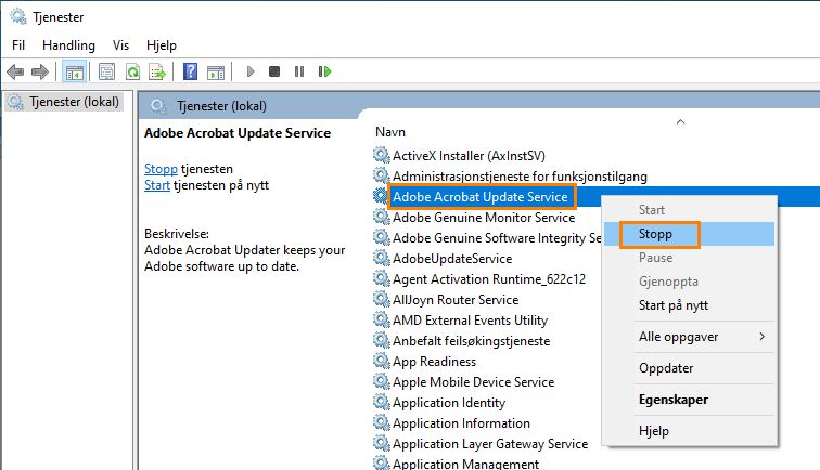 Stoppe Adobe Acrobat Update Service