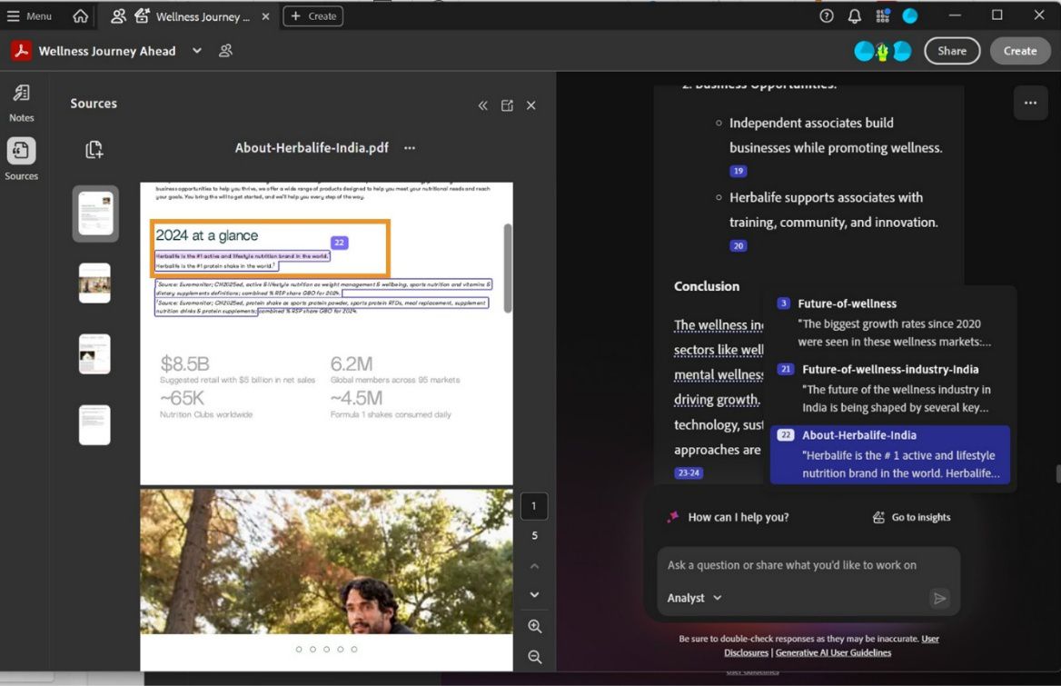 Ang AI-generated na content sa PDF Spaces ay nagpapakita ng mga maki-click na sanggunian upang ipakita ang mga detalye ng pinagmulan para sa pag-verify at mas malalim na pag-unawa.