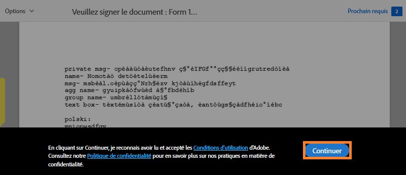 Accepter les Conditions d’utilisation d’Adobe