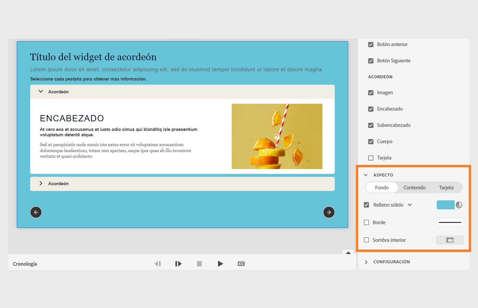 Cambiar el aspecto de un widget de acordeón