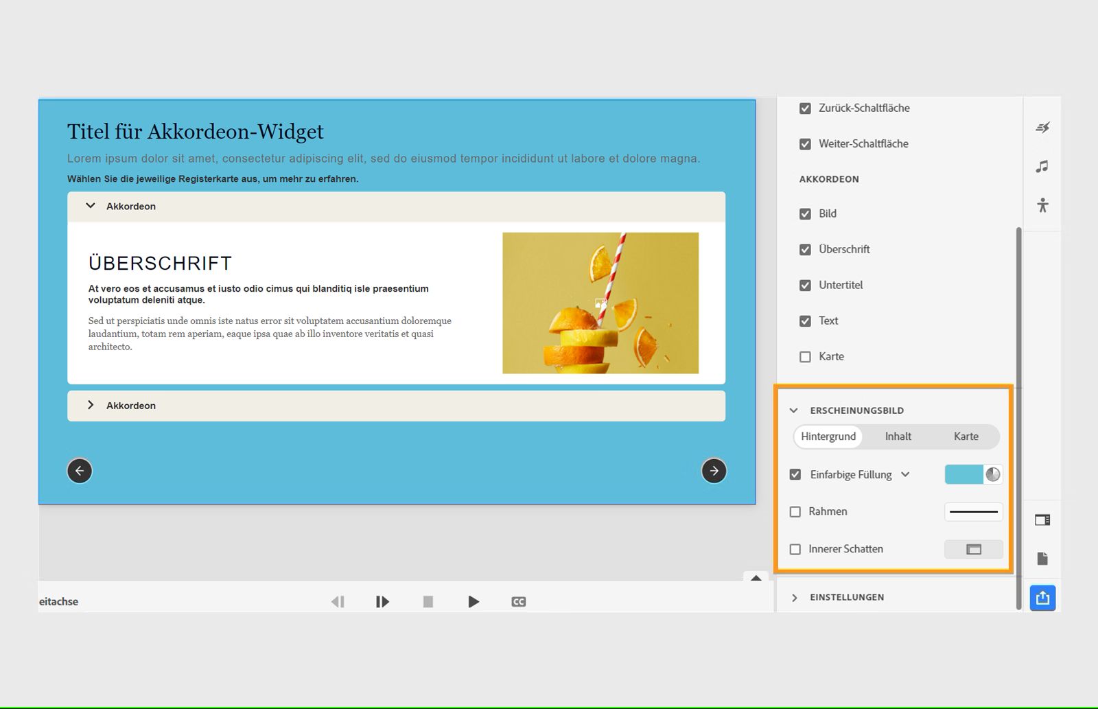 Ändern des Erscheinungsbilds eines Akkordeon-Widgets