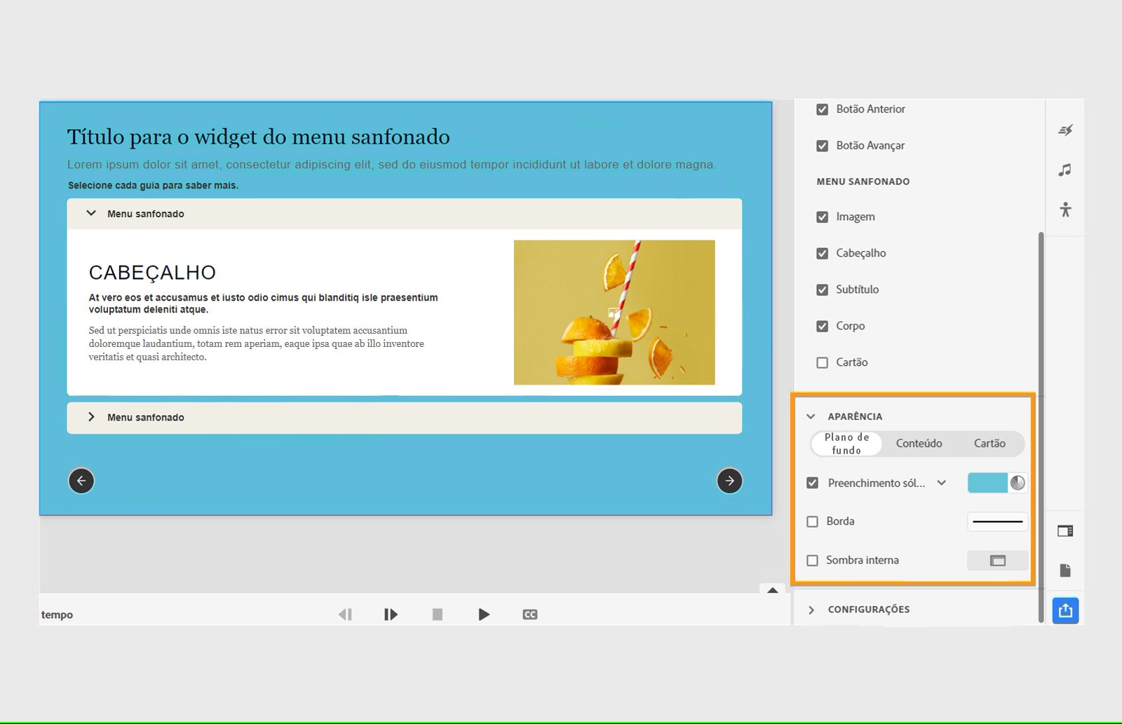 alterar a aparência de um widget de menu sanfonado